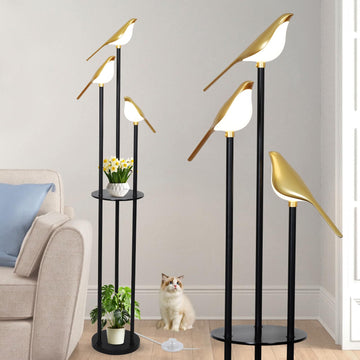 Black and Gold Floor Lamp, Bird Floor Lamp with Shelves, Modern floor Lamps, 3-Light Corner Standing Lamp, LED Stand