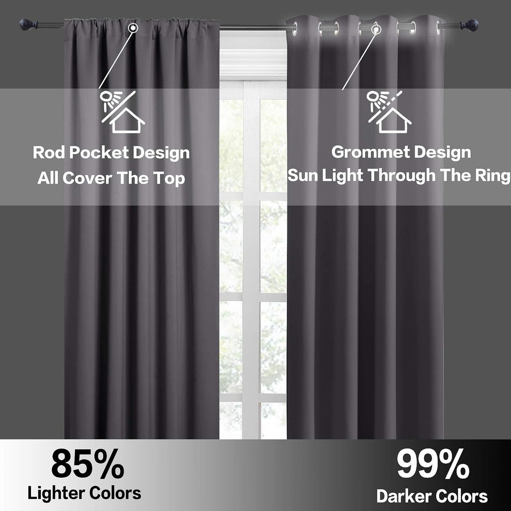 Short Grey Blackout Curtains for Small Bedroom Window, Insulating UV Blocking Drapes for Kitchen Cafe Basement Garage