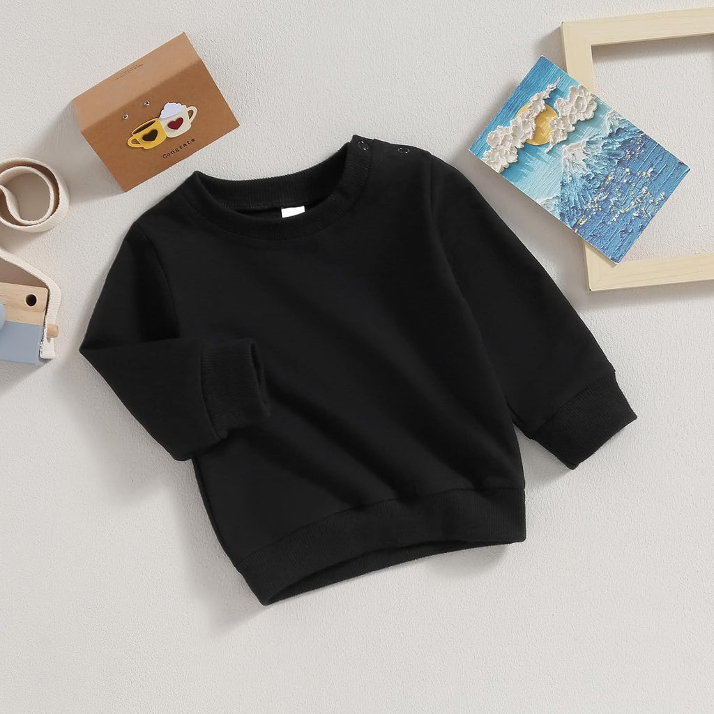 Toddler Baby Boy Girl Long Sleeve Crewneck Pullover Sweatshirt Sweater Outfits Solid Color Casual Clothes