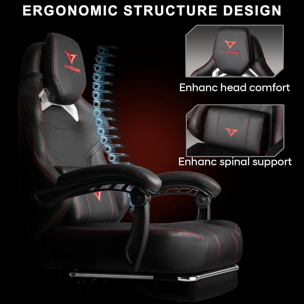 Big and Tall Gaming Chair 400lb Capacity with Footrest | Racing-Style High Back Video Game Chair for Adults, PU