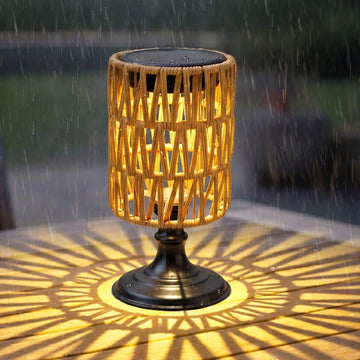 Outdoor Solar Table Lamp, Waterproof Rattan Solar Lantern