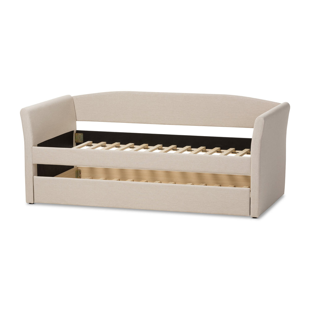 Camino Modern and Contemporary Beige Fabric Upholstered Daybed with Guest Trundle Bed