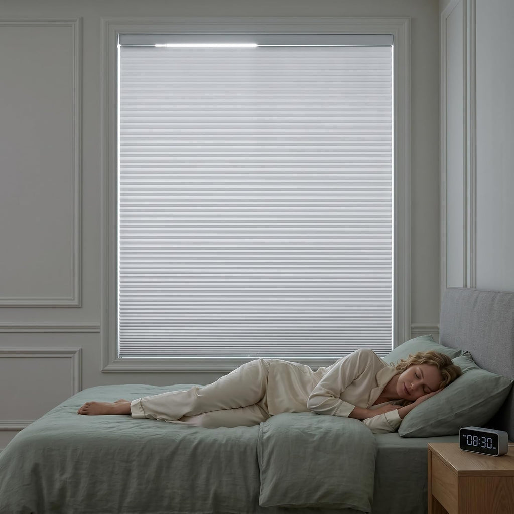 No Drill Cordless Cellular Honeycomb Blinds, Tension Mount Blackout Window Shades, Thermal Insulating Child Safe Cord