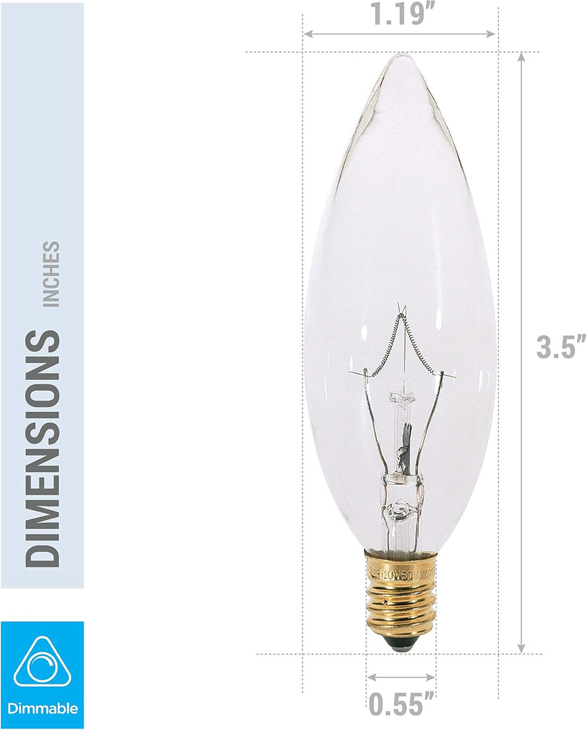 25W Incandescent Chandelier Light Bulbs, E12 Candelabra Base, 12-Pack
