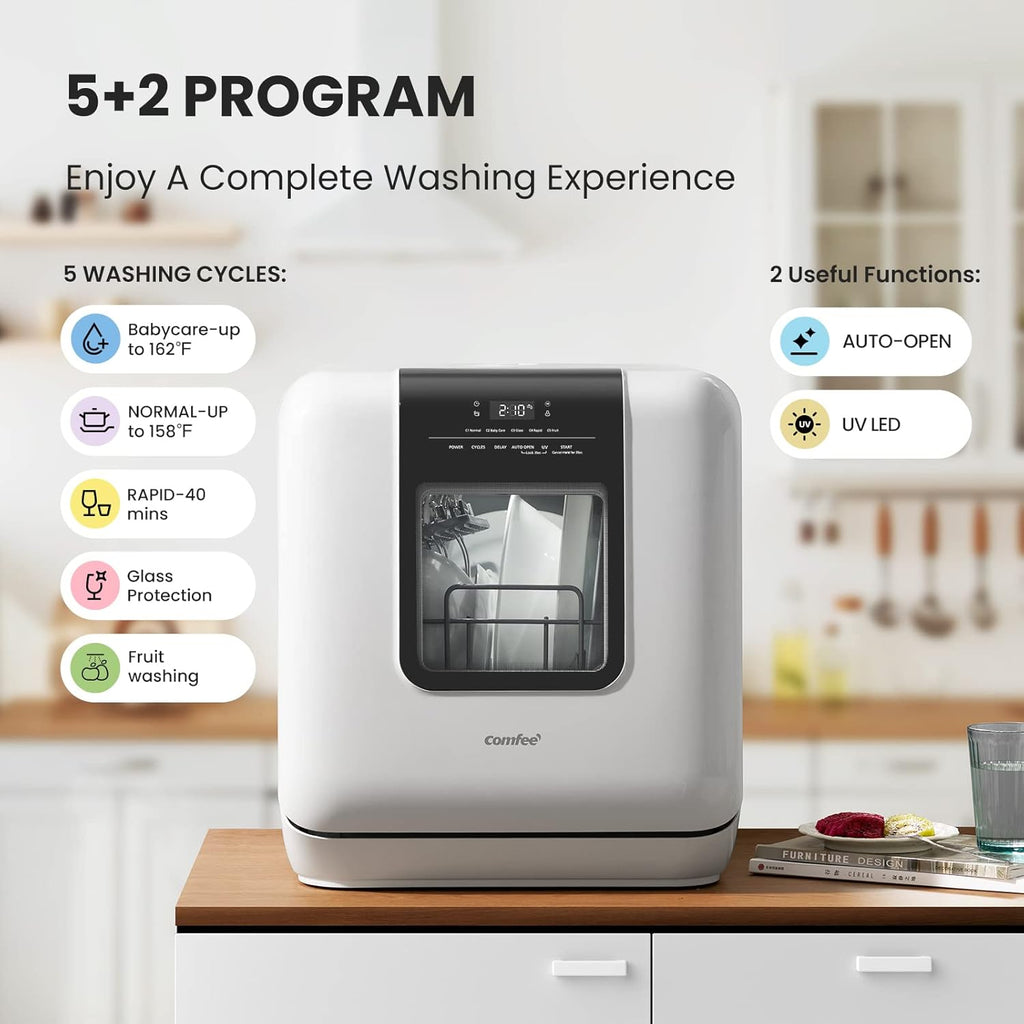 Countertop Dishwasher, Portable Dishwasher with 6L Built-in Water Tank, Mini Dishwasher with More Space Inside