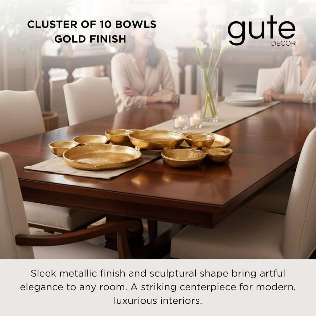 Cluster of 10 Round Serving Bowls Gold Clusters Decorative Elegant Snack Tray for Olives, Chip & Dip, Nuts