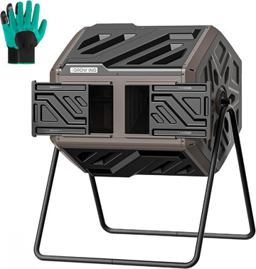 THE Growing 43 Gal Outdoor Compost Bin Tumbler for Backyard Garden, Brown | Twin 21.5gal chambers blend with