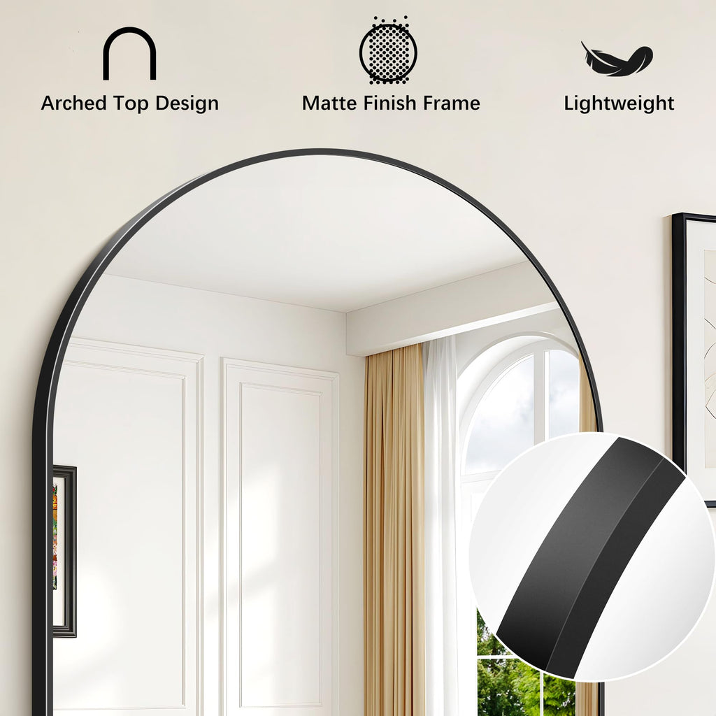 Arched Bathroom Mirror 40x30 Inch, Black Bathroom Mirror Wall Mounted Modern Aluminum Alloy Frame Arch Mirror Living