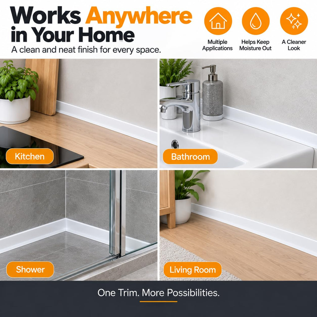 Flexible Vinyl Baseboard Trim 60 Ft, Peel and Stick Wall Base