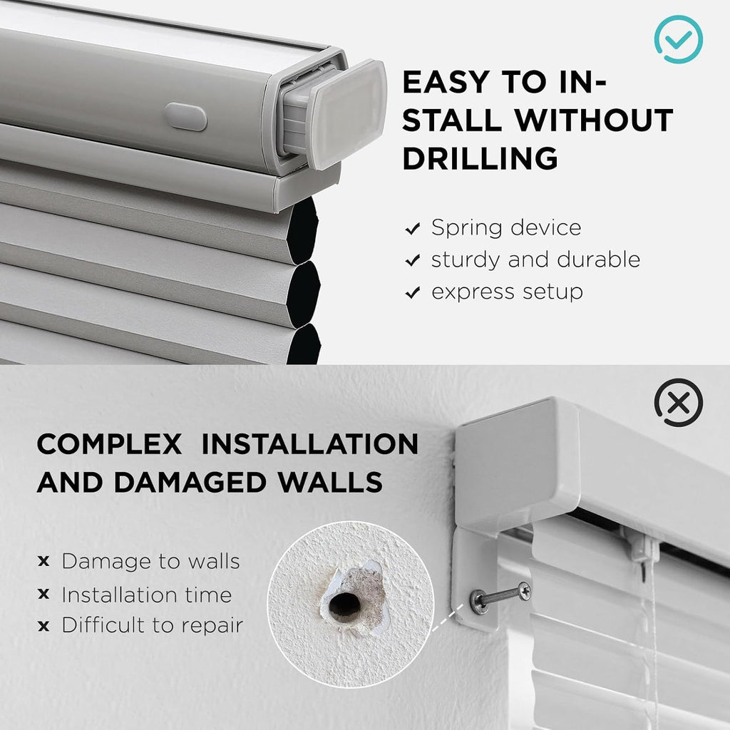 No Tools No Drill Blinds for Indoor Windows, Cordless Window Blinds Cellular Shades Top Down Bottom Up Blackout