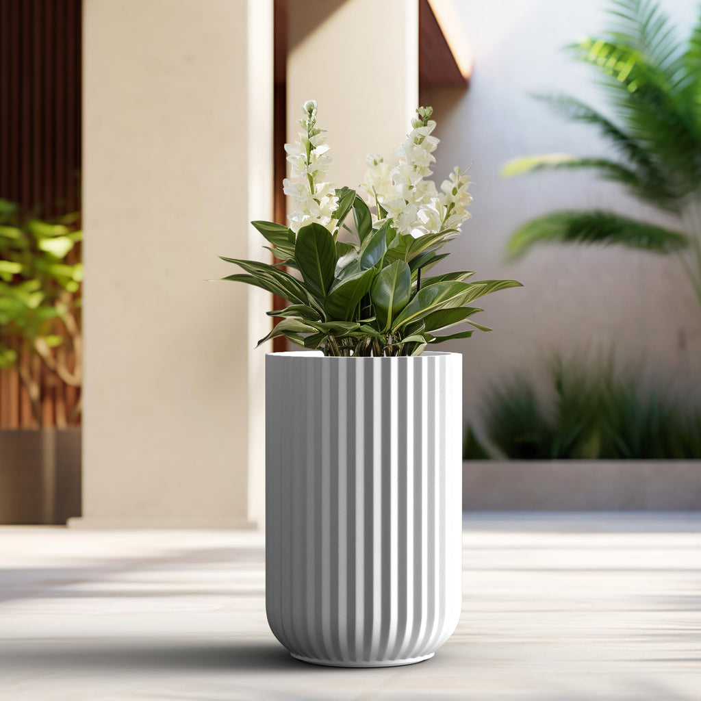 Large Round Column White Concrete Planter 21.7" Tall, Outdoor