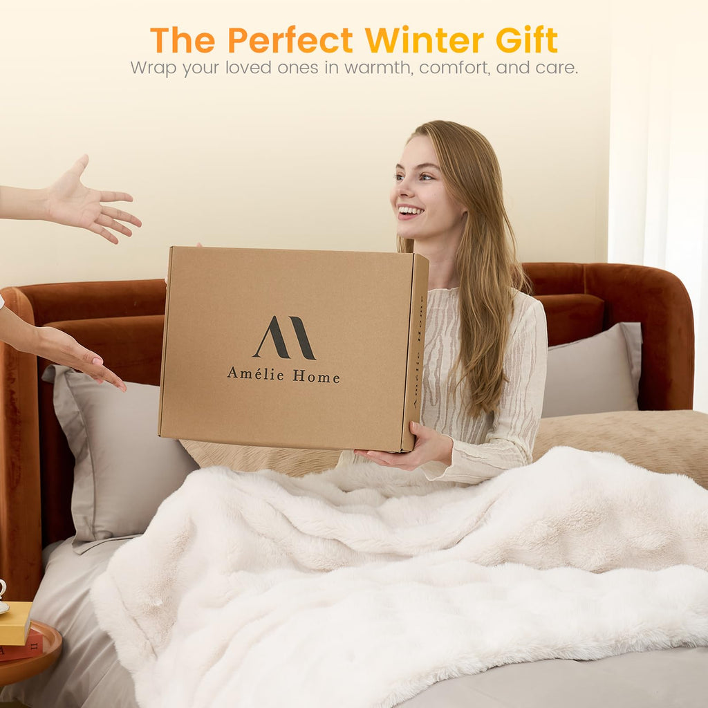 Heated Bubble Faux Fur Blanket Electric - 62"x84" Heating Blanket Throw 2/4/6/8 Hours Auto-Off 8 Heat Level Over-Heat