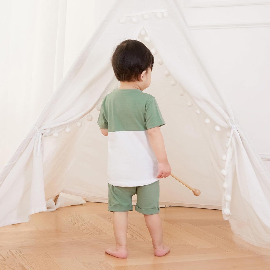 Infant Baby Boy Summer Clothes Outfit Color Block T-shirt Shorts Set