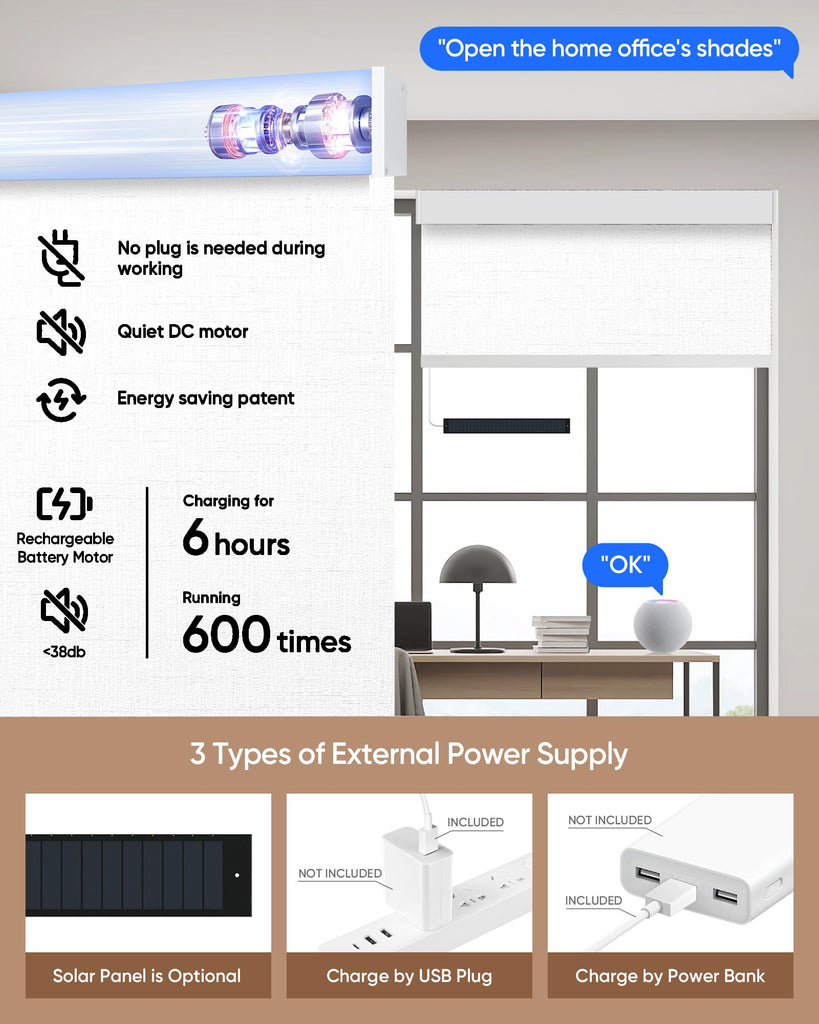 Motorized Blinds with Remote, APP, Voice Control - 100% Blackout