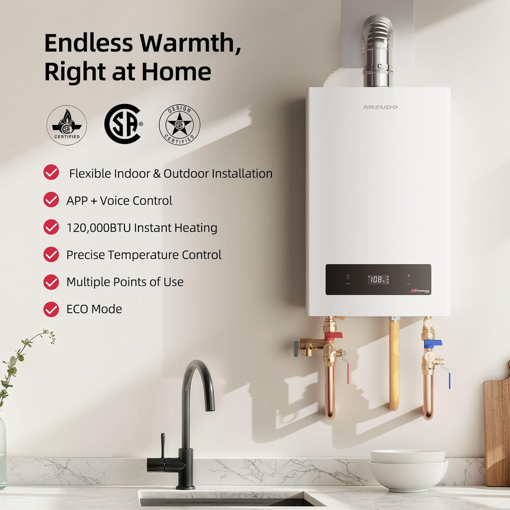 Tankless Water Heater Propane, Indoor or Outdoor Convertible Installation, Max 5.1 GPM 120, 000 BTU