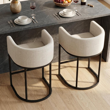Counter Height Bar Stools Set of 2, 24 Inch Seat Height Barstools, Fabric Upholstered Bar Chair Island, Linen Counter