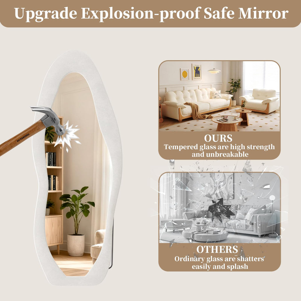 Wall Mirror 56"x24", Irregular Wavy Full Length Mirror