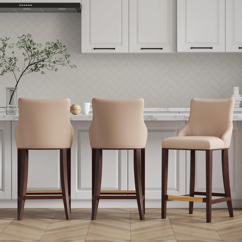 Shubert Modern Barstool with Backseat | Upholstered Leatherette, Beech Wood Legs | Perfect Bar Stool for Bar and