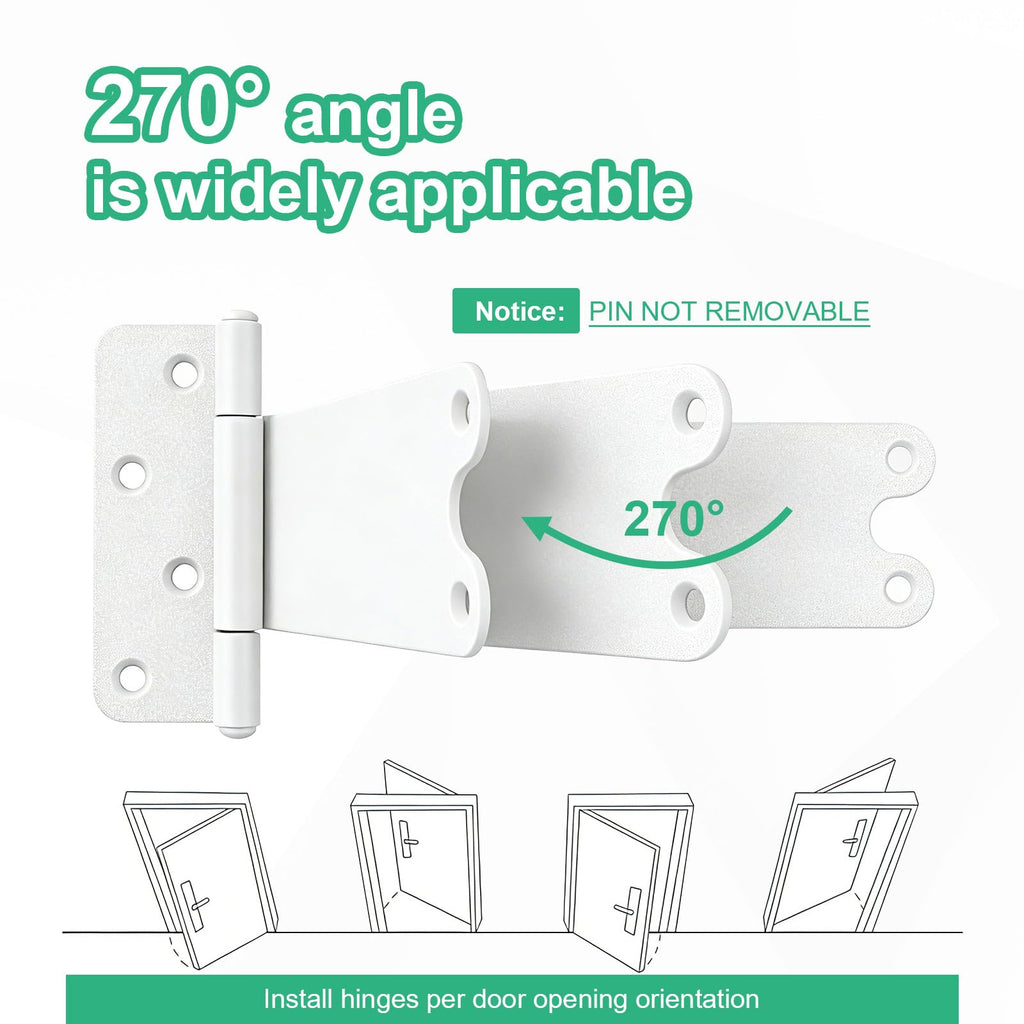 8 inch Gate Hinges, 300 Lbs Capacity, Matte White Hinges, 2 Pack Heavy Duty Door Hinge, T-Strap Shed Gate
