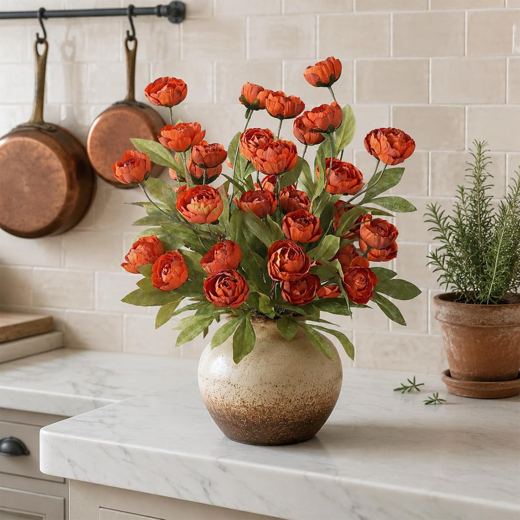 27" Faux Silk Peony Artificial Fall Flowers Stems for Vase (Orange) - Set of 6