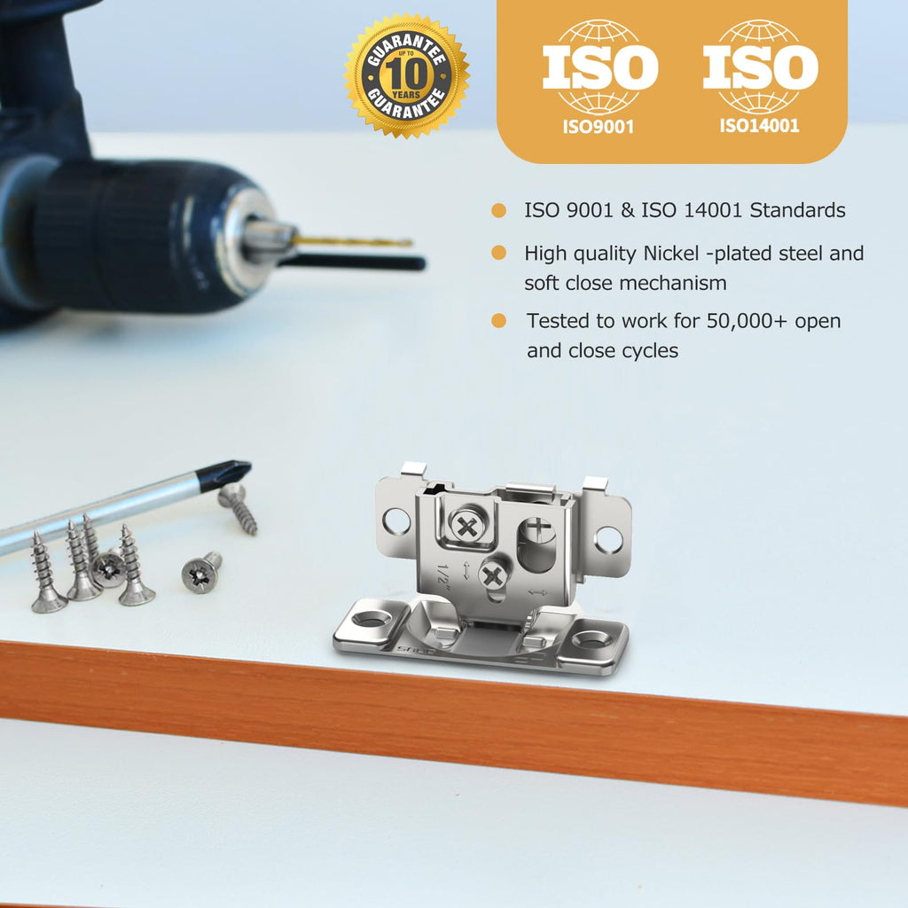 50 Pieces 1/2" Overlay Soft Close Concealed Hinge, 105 Degree