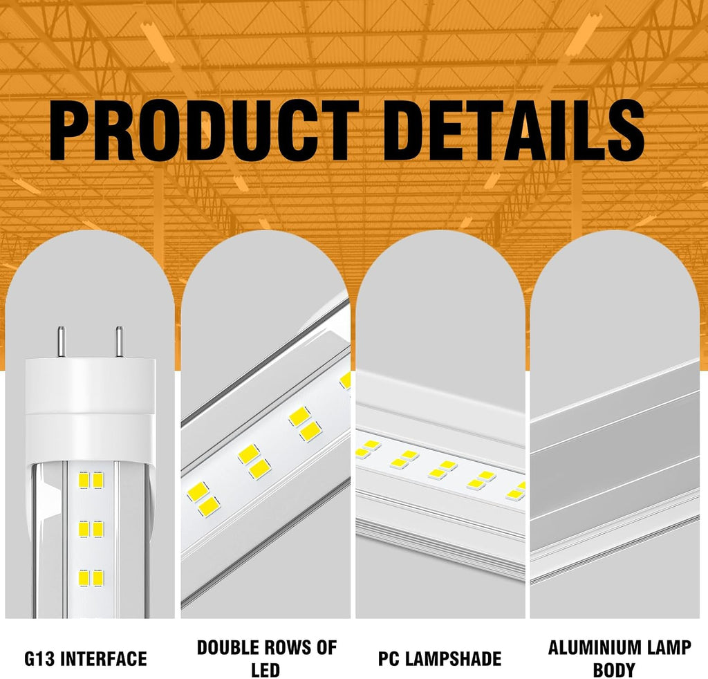 T8 Led Bulbs 4 Foot 28W 4200LM 5000KDaylight,Ballast Bypass,10 Pack