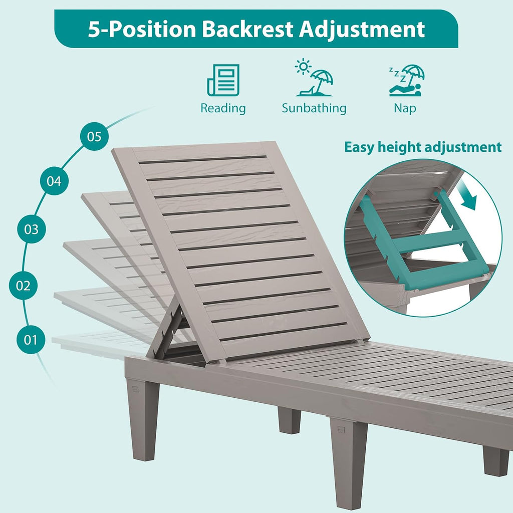 Outdoor Lounge Chairs Set of 2 for Poolside Patio, Weather-Resistant Pool Chaise Lounge with Adjustable Backrest