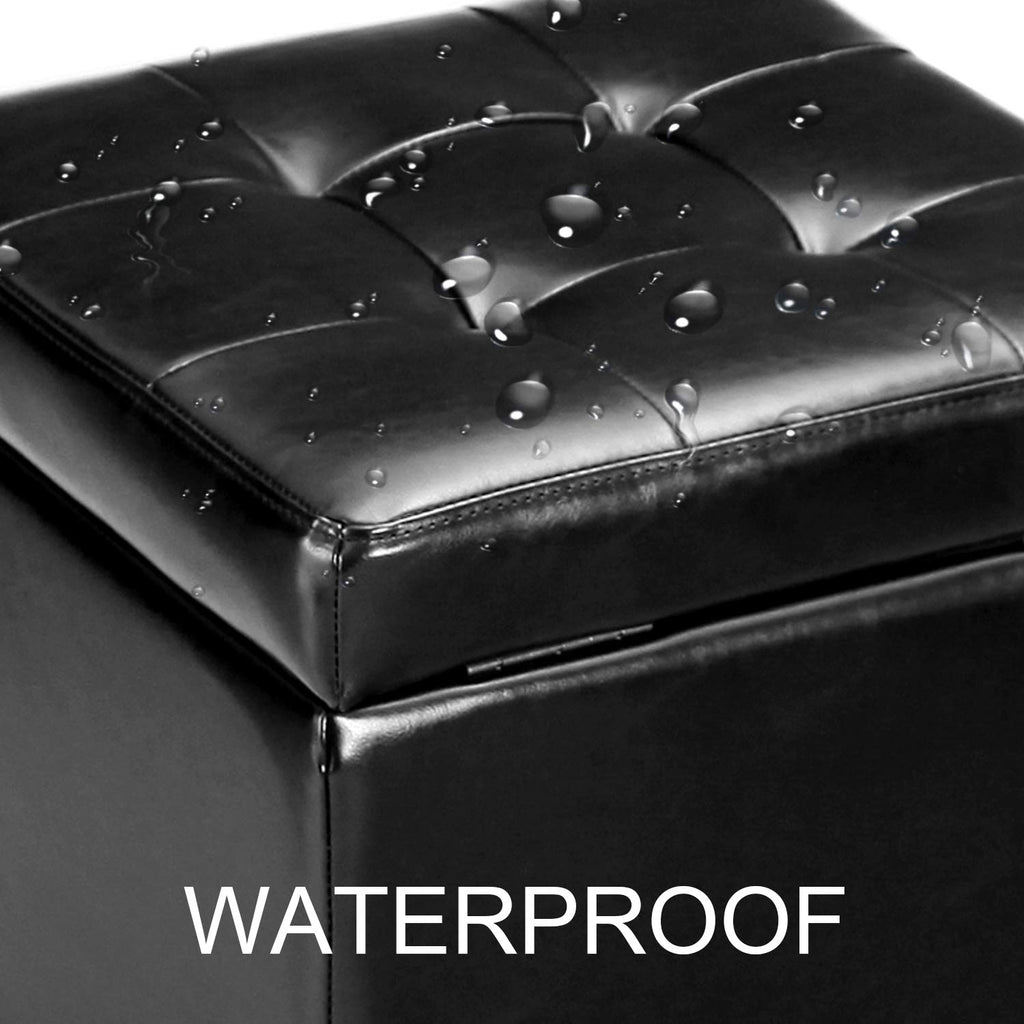 Storage Ottoman Foot Rest Stool, Leather Ottoman Footstool with Wood Legs and Hinged Lid, 18" Small Foot Stool Bench