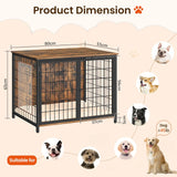 Dog Crate Furniture with Cushion, Wooden Dog Kennel with Double Doors, Heavy Duty Dog Cage for Small/Medium/Large Dogs