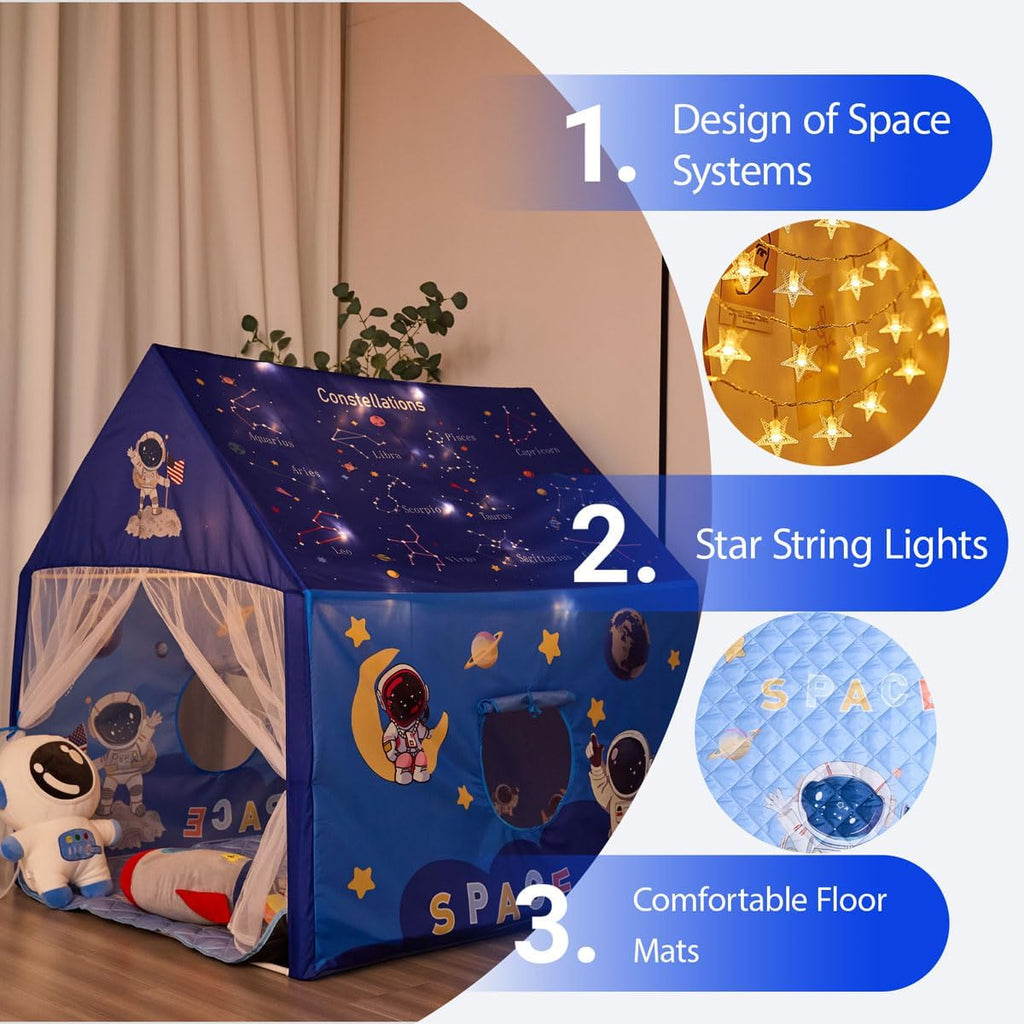 Space Rocket Ship Kids Tent with Mat for Boys & Girls Aged 3+ Toddler for Indoor Outdoor Playhouse Tent Set Sizes