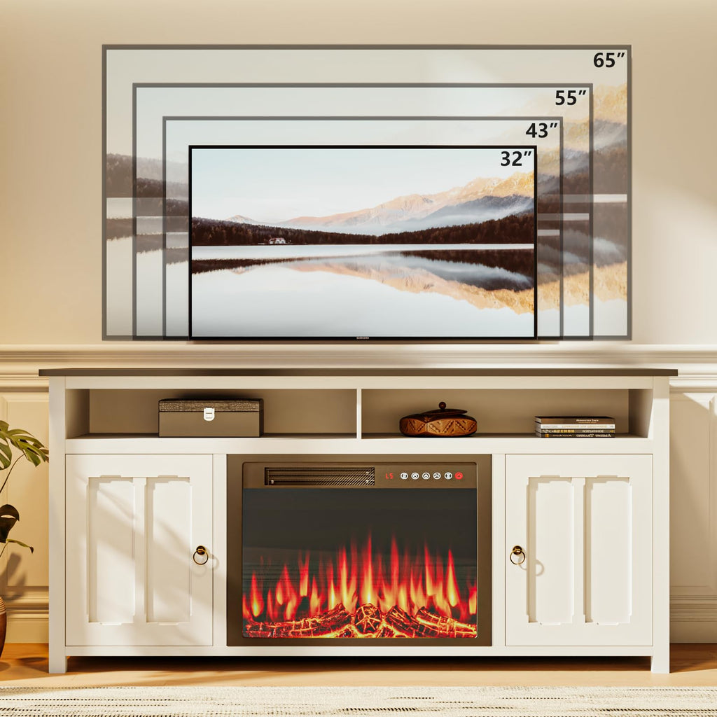 Farmhouse Fireplace TV Stand, 58" Modern Entertainment Center with 23" Fireplace for TVs up to 65 inch, Modern Media