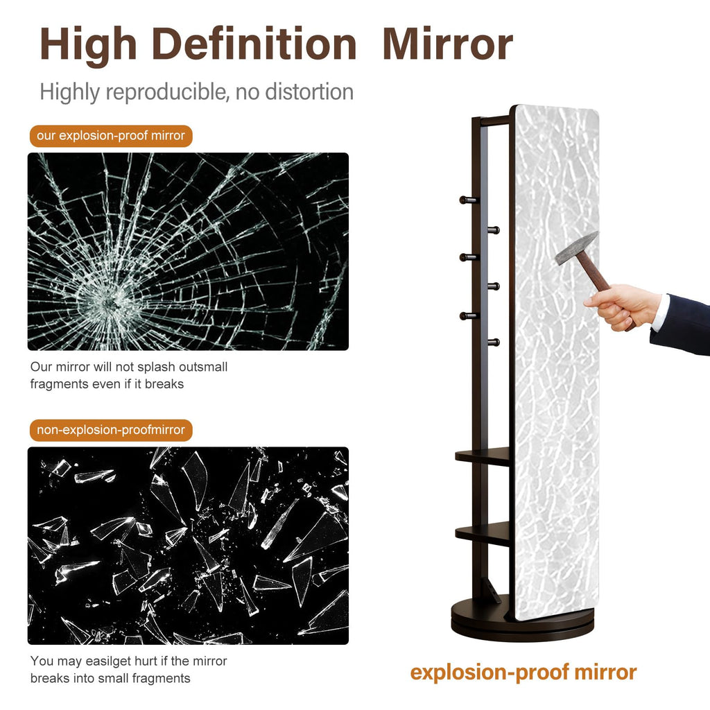 Full Length Mirror Coat Rack Solid Wood Floor Mirror 66"x12" Full Length Mirror with Stand Long Mirrors (Black, 66"