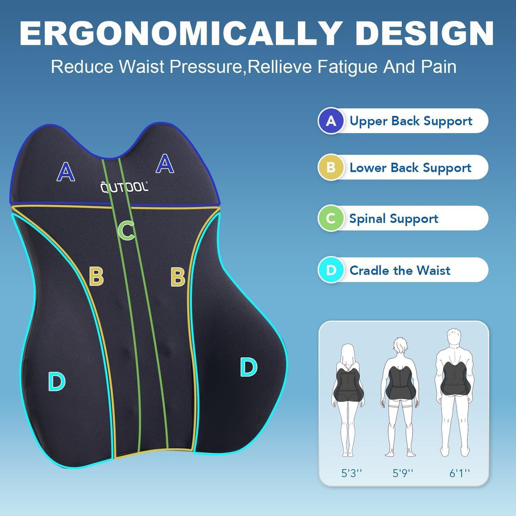 Patented Lumbar Support Pillow for Car, Truck Accessories Travel Essentials, Memory Foam Back Cushion for Driving