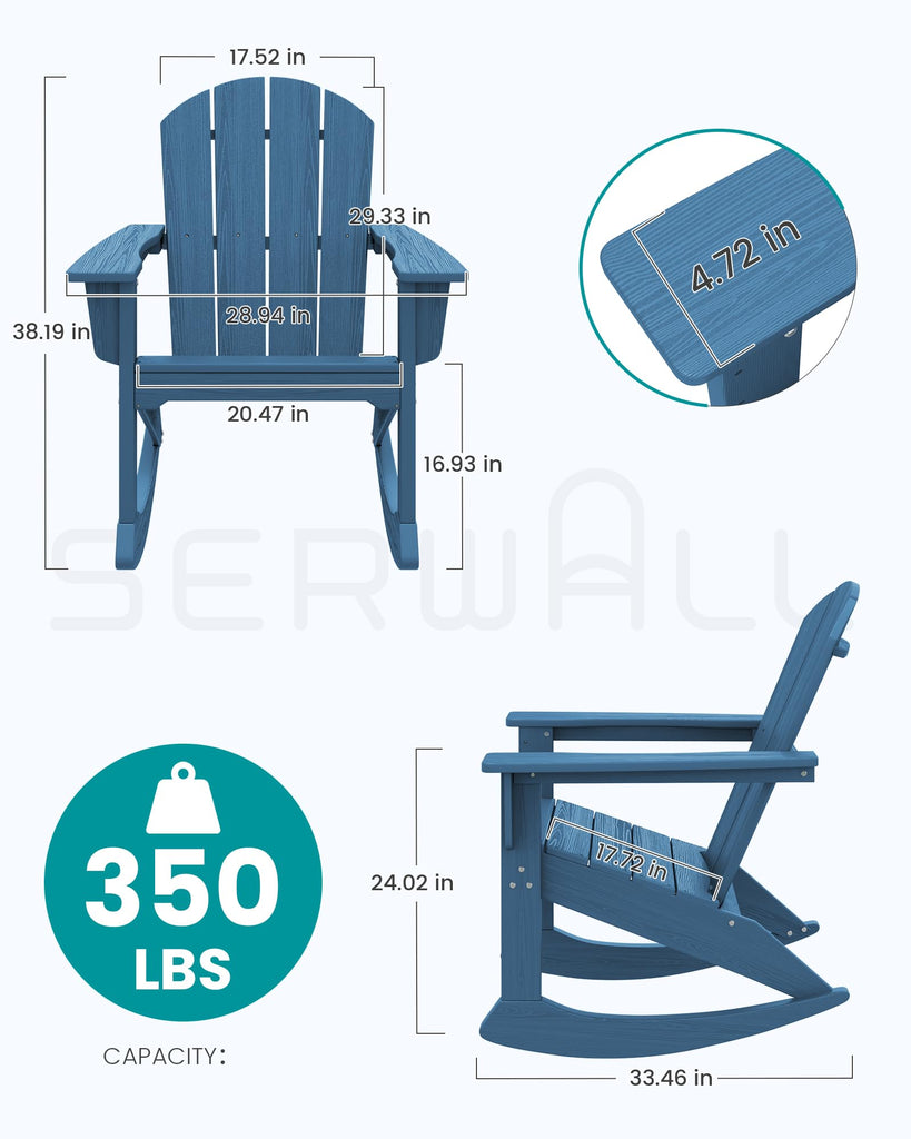 Outdoor HDPE Adirondack Rocking Chairs, All-Weather, Navy, 2PCS