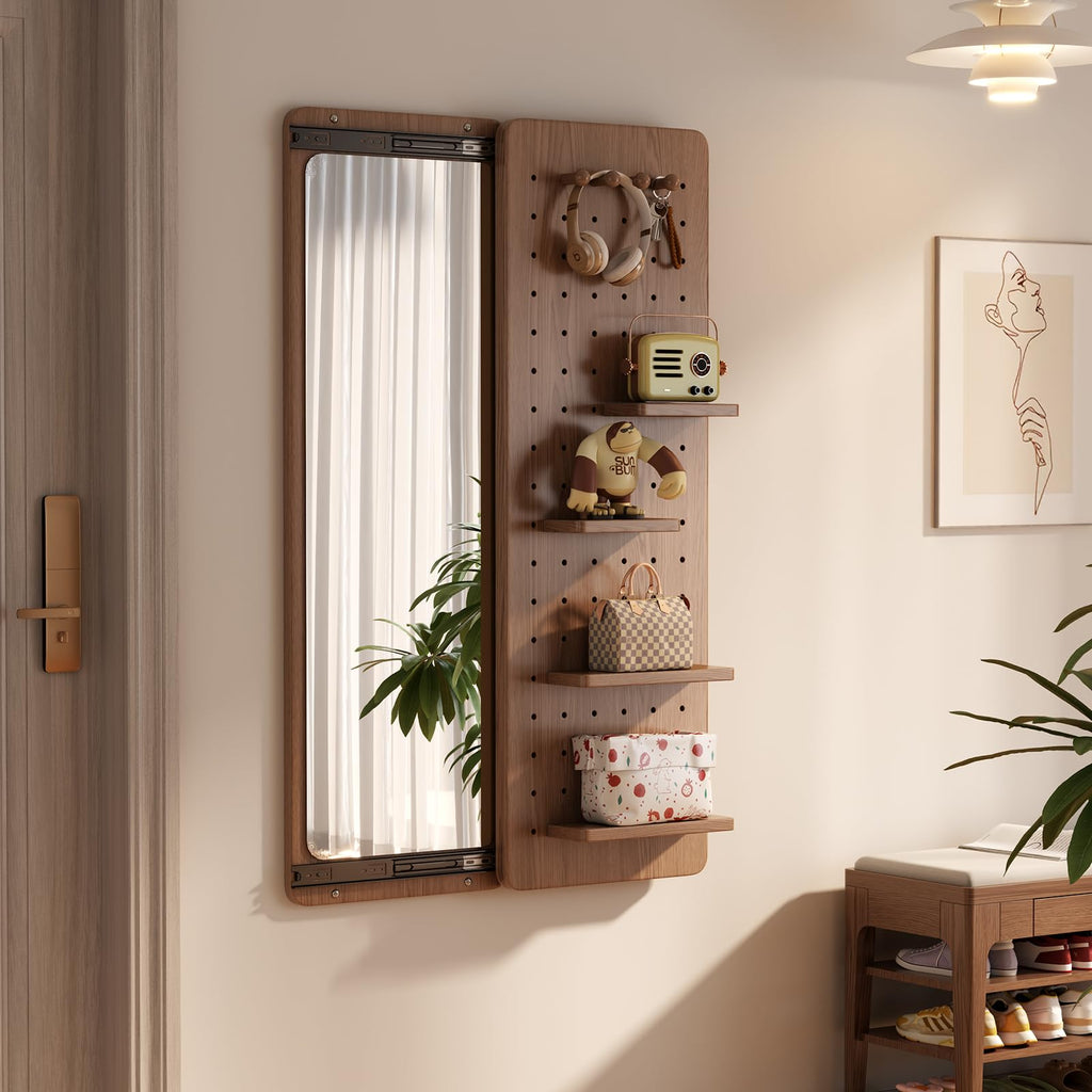 Full Length Mirror with Shelf and Hooks,Entry Way Mirrors for Wall,Wall Mirror with Shelf,Wall Mirror with Storage