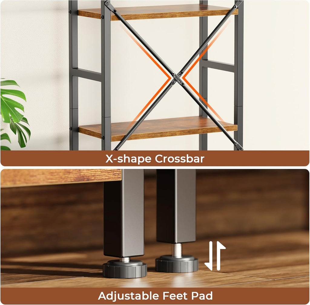 Triple Bookshelf, Bookcase with 11 Open Display Shelves, Wide Book Shelf Book Case, 4 Tier, Brown,ABC009Z