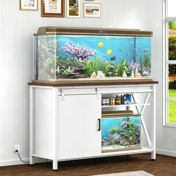 Aquarium Stand with Sliding Door, 55-75 Gallon Fish Tank Stand, White