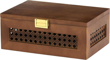 Decorative Rattan Storage Boxes Baskets with Lid Wooden Frame