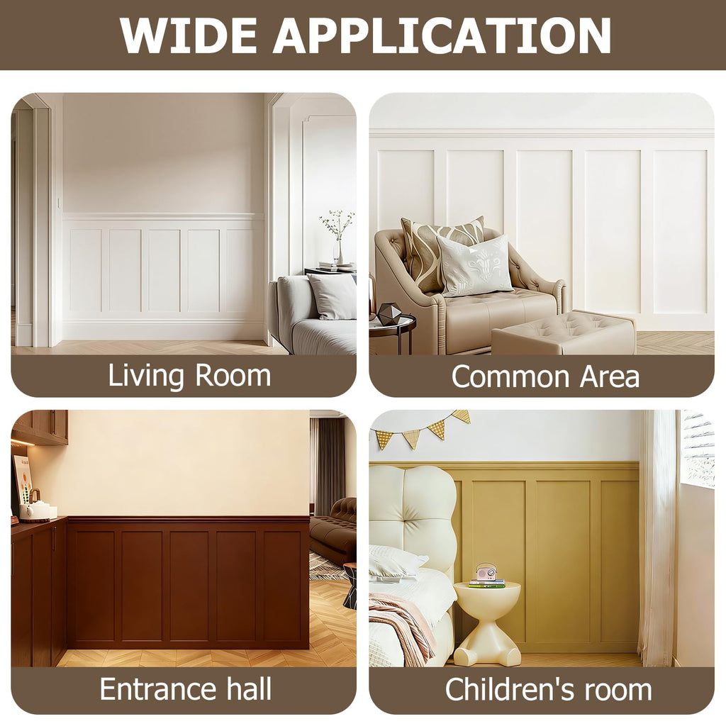 Board and Batten Wall Panel Kit,Paintable Wainscoting Panels Easy Install Living Room Hallway, Covers 94" x 54"