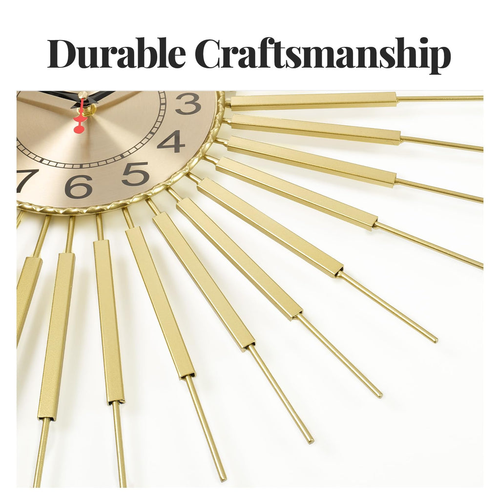 30 Inch Gold Large Wall Clock, Mid Century Modern Sunburst Clocks