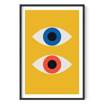 Abstract Wall Art - Retro Geometric Prints, Bauhaus Style Evil Eye Artwork, Modern Contemporary Wall Decor (Unframed