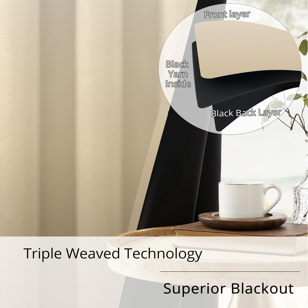 Wood Tone Gradient Blackout Curtains, 100% Blackout, Nordic Minimalist Thermal Insulated Noise Reducing Drapes, 2