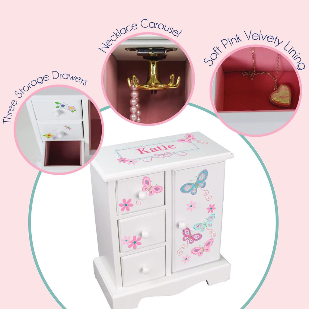 Personalized Jewelry Box Amoire Tall Wood Organizer Chest for Girls | Birthday Gift for Girls (Little Mermaid)
