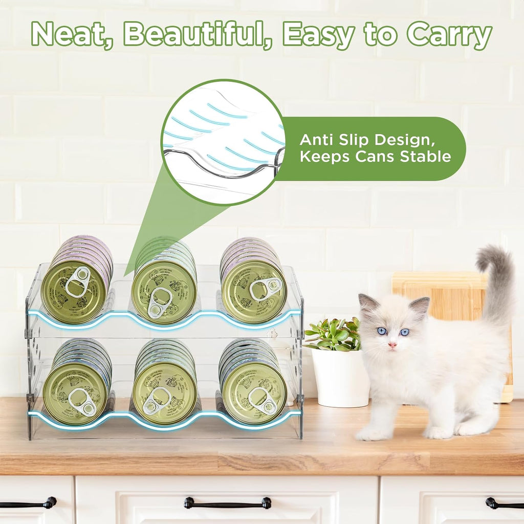 Cat Food Can Organizer 2-Tier Holds 36 Cans 3.5oz Clear