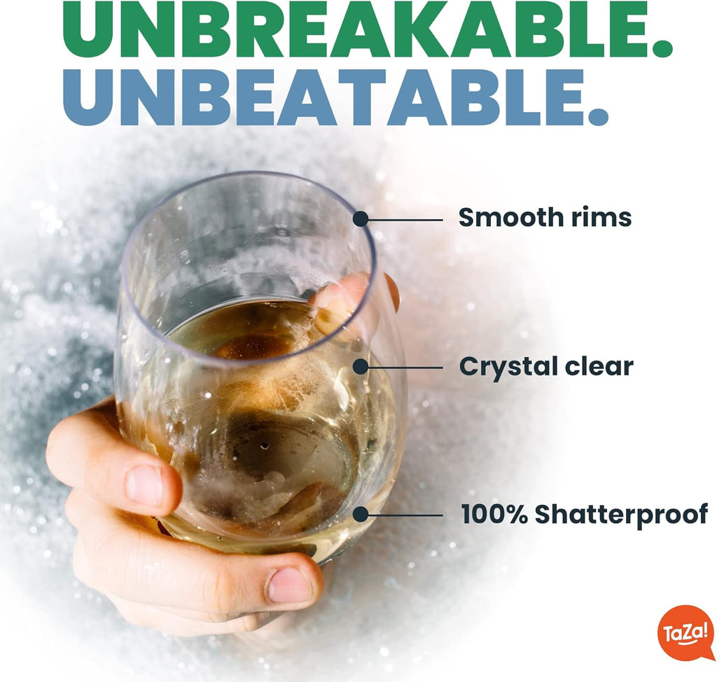 Outdoor Wine Glasses Stemless, 16oz Set of 4, Unbreakable Tritan Plastic Drinkware, Dishwasher Safe Reusable Glasses