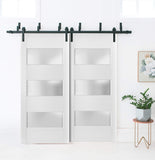 Slab Barn Door Panel Frosted Glass 3 Lites 32 x 80 inches | Lucia 4070 White Silk | Sturdy Finished 