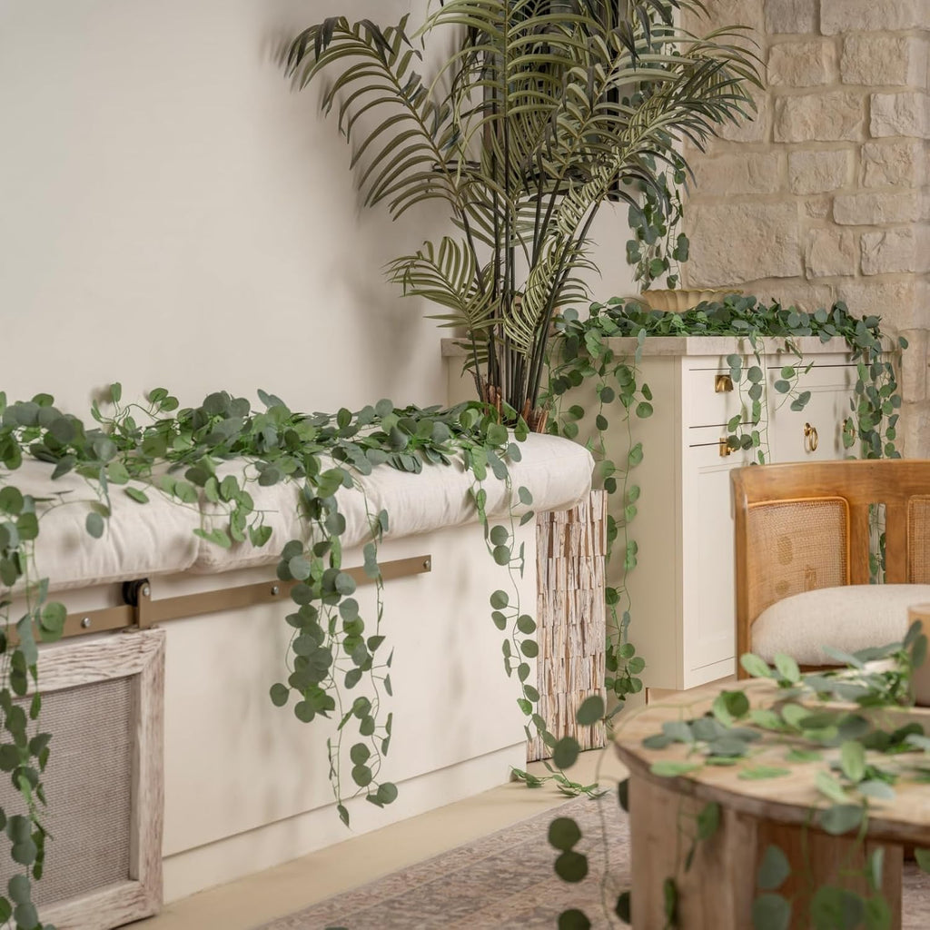 Eucalyptus Garland, Artificial Greenery Garland Faux Eucalyptus Leaves Table Vines for Wedding Backdrop - Set of 24
