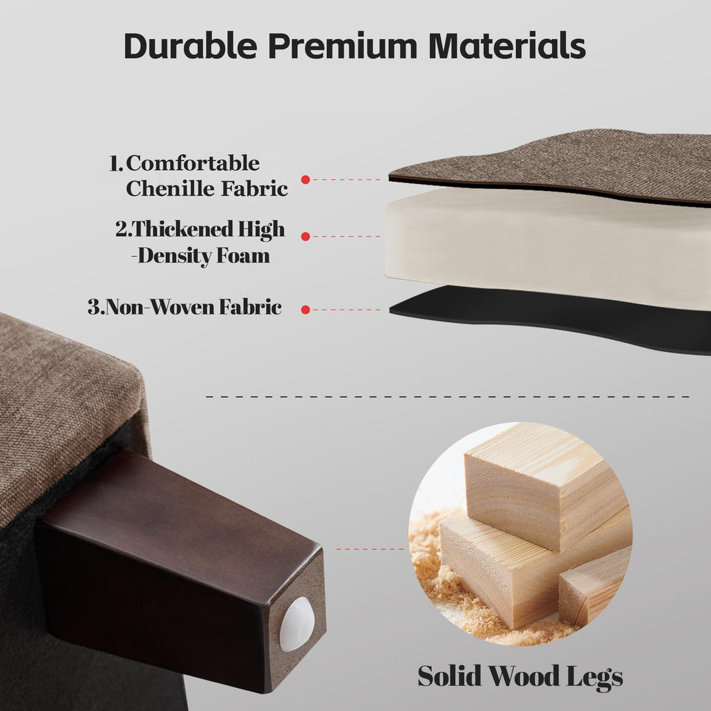 45" Ottoman Coffee Table with Storage, Reversible Wooden Tray Top, Large Storage Ottoman Bench, Chenille Upholstered