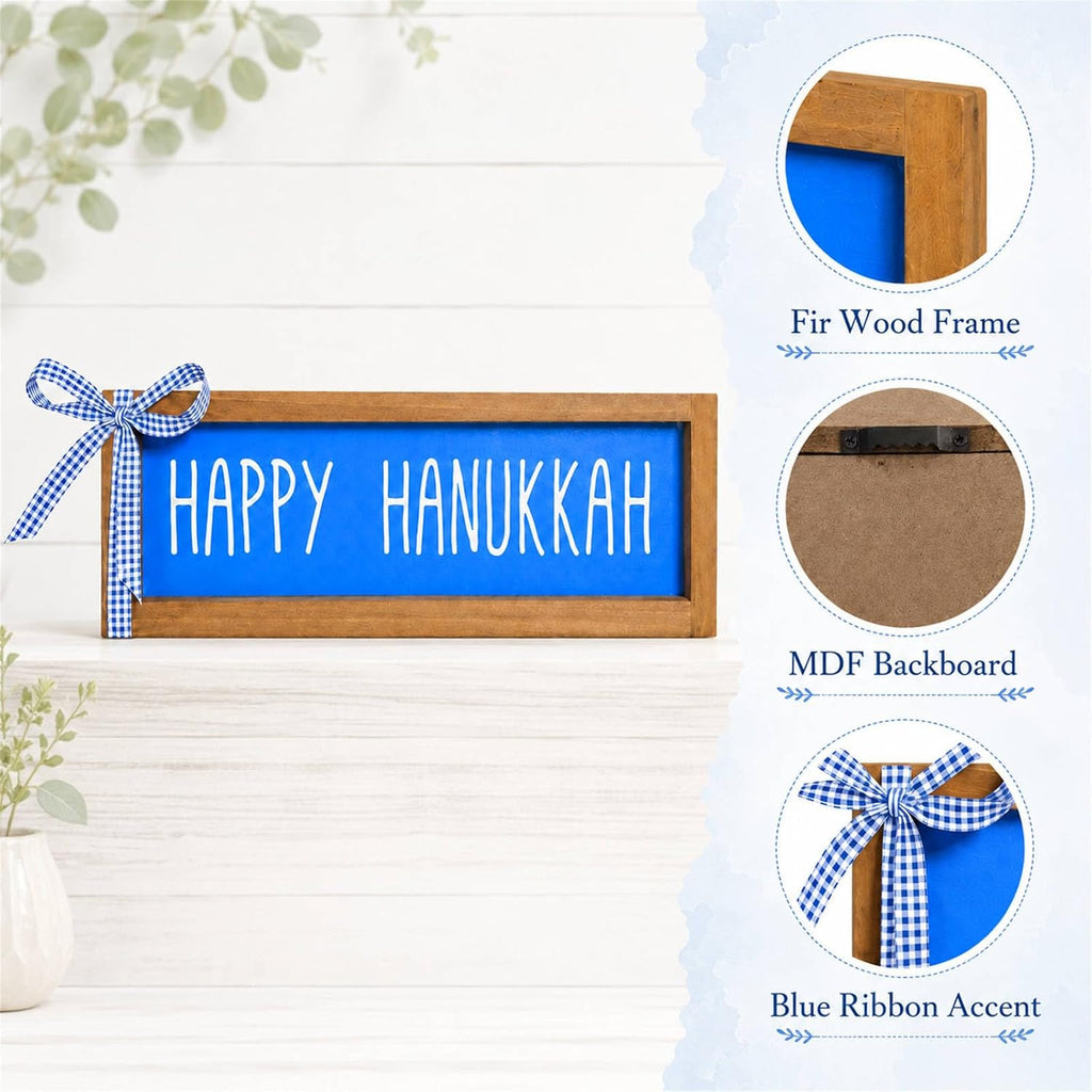 Happy Hanukkah Sign, Wooden Chanukah Decorations, Jewish Holiday Indoor Wall Table Centerpiece Shelf Decor