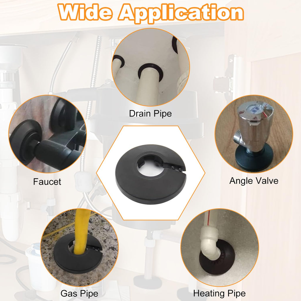 1Pc Fit 1.57" Outer Diameter Flange Water Pipe Cover Decoration, 40mm Black PP Plastic Pipe Cover Radiator, Snap-On